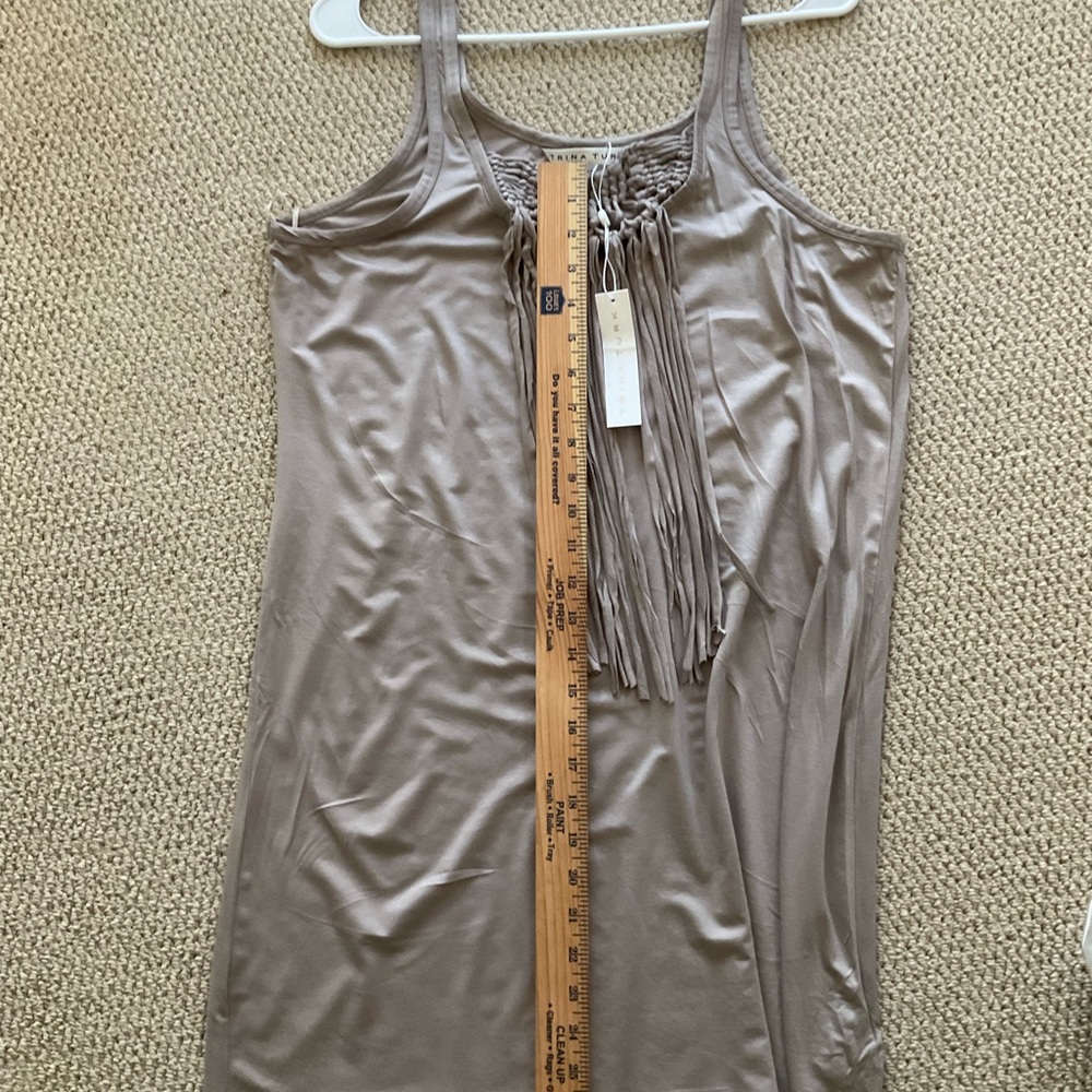 NWT Trina Turk Althea Tank Dress Gray Fringe Tassel Boho Western Cowgirl Macrame - Picture 8 of 12